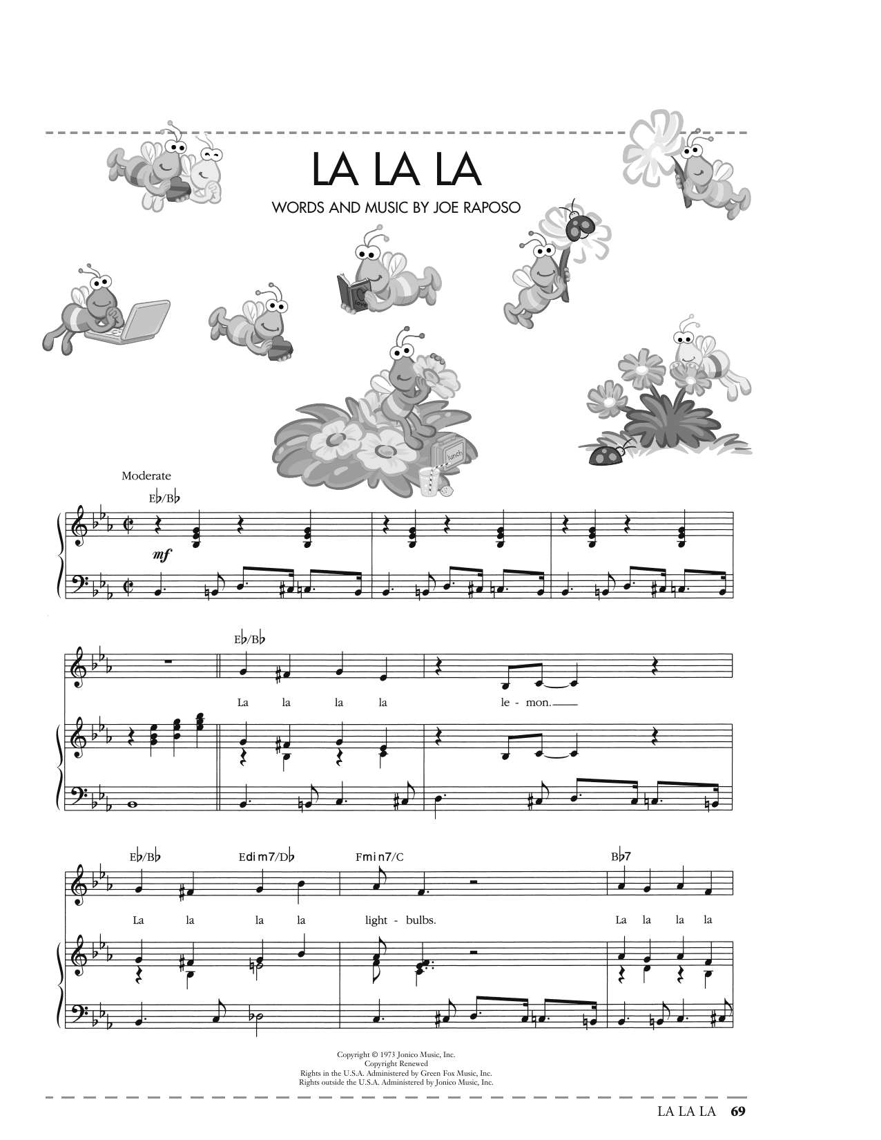 Joe Raposo La La La (from Sesame Street) Sheet Music Notes & Chords for Piano, Vocal & Guitar Chords (Right-Hand Melody) - Download or Print PDF