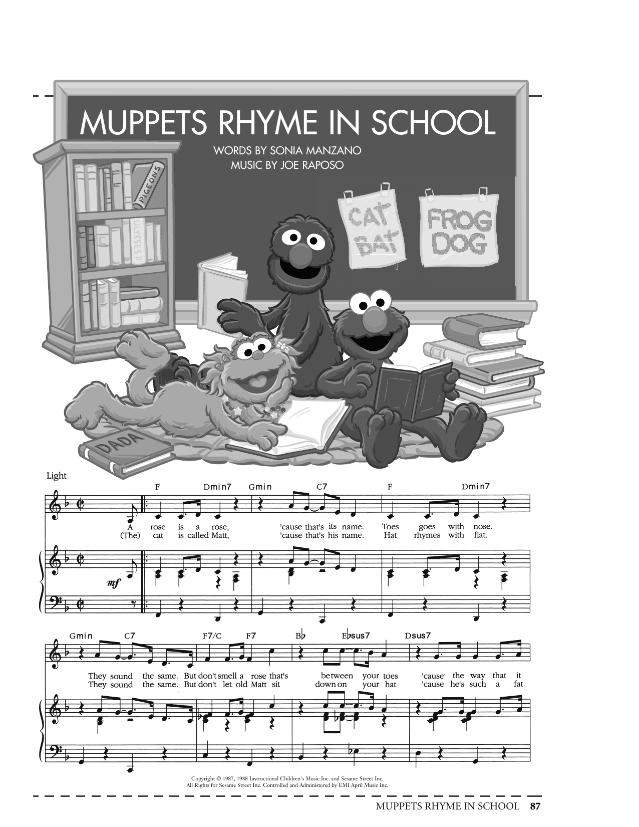 Joe Raposo Muppets Rhyme In School (from Sesame Street) Sheet Music Notes & Chords for Piano, Vocal & Guitar Chords (Right-Hand Melody) - Download or Print PDF