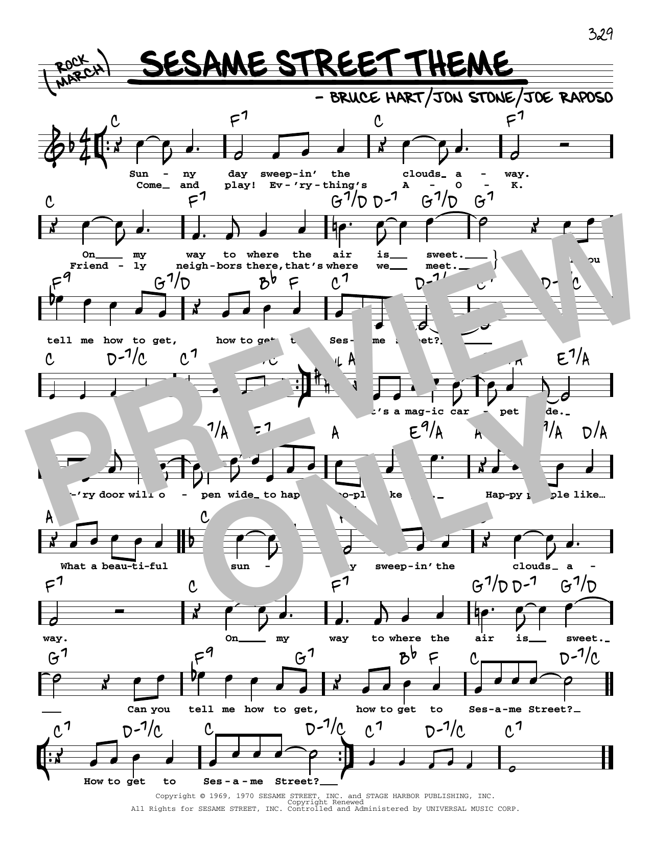 Joe Raposo Sesame Street Theme (High Voice) Sheet Music Notes & Chords for Real Book – Melody, Lyrics & Chords - Download or Print PDF