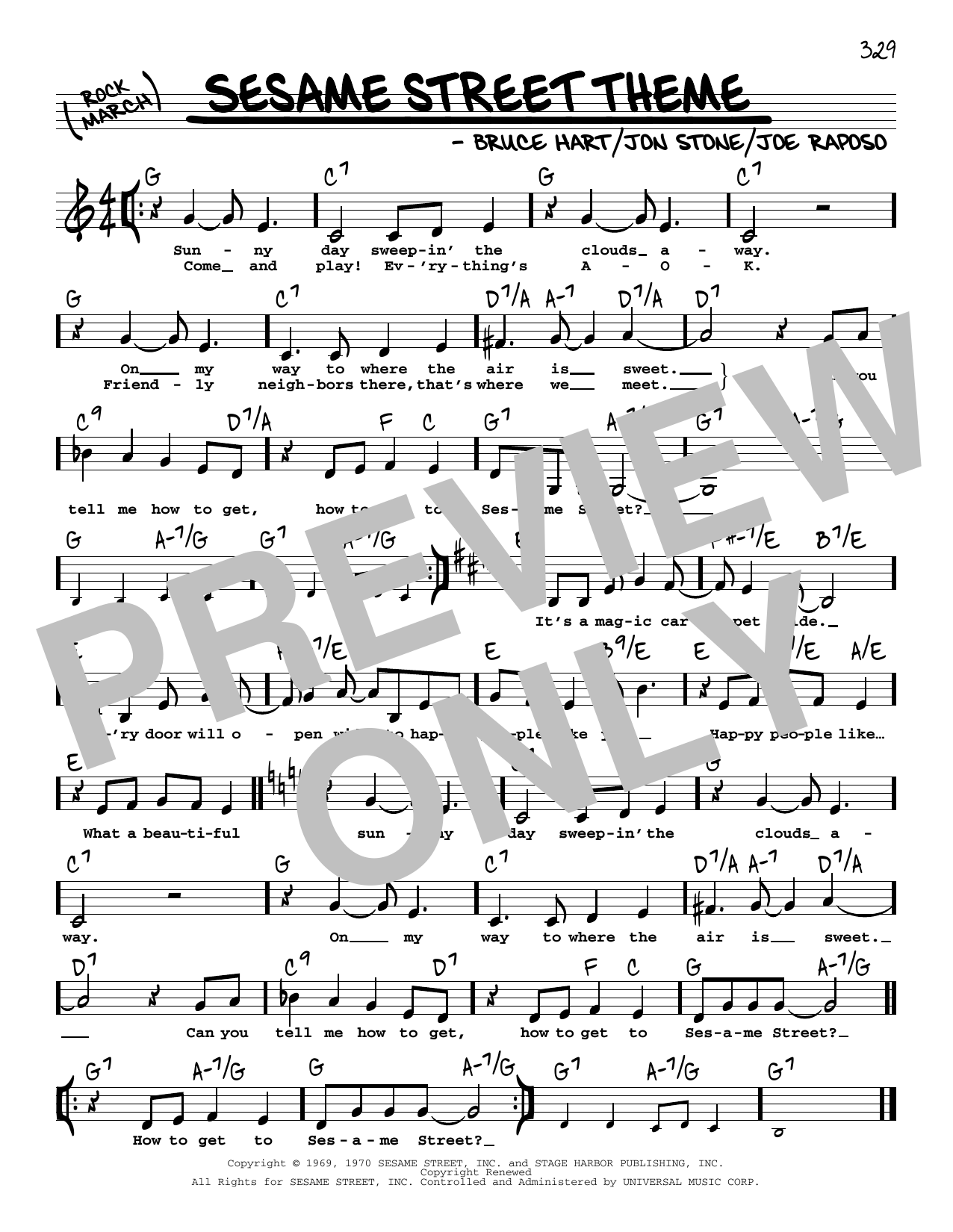 Joe Raposo Sesame Street Theme (Low Voice) Sheet Music Notes & Chords for Real Book – Melody, Lyrics & Chords - Download or Print PDF