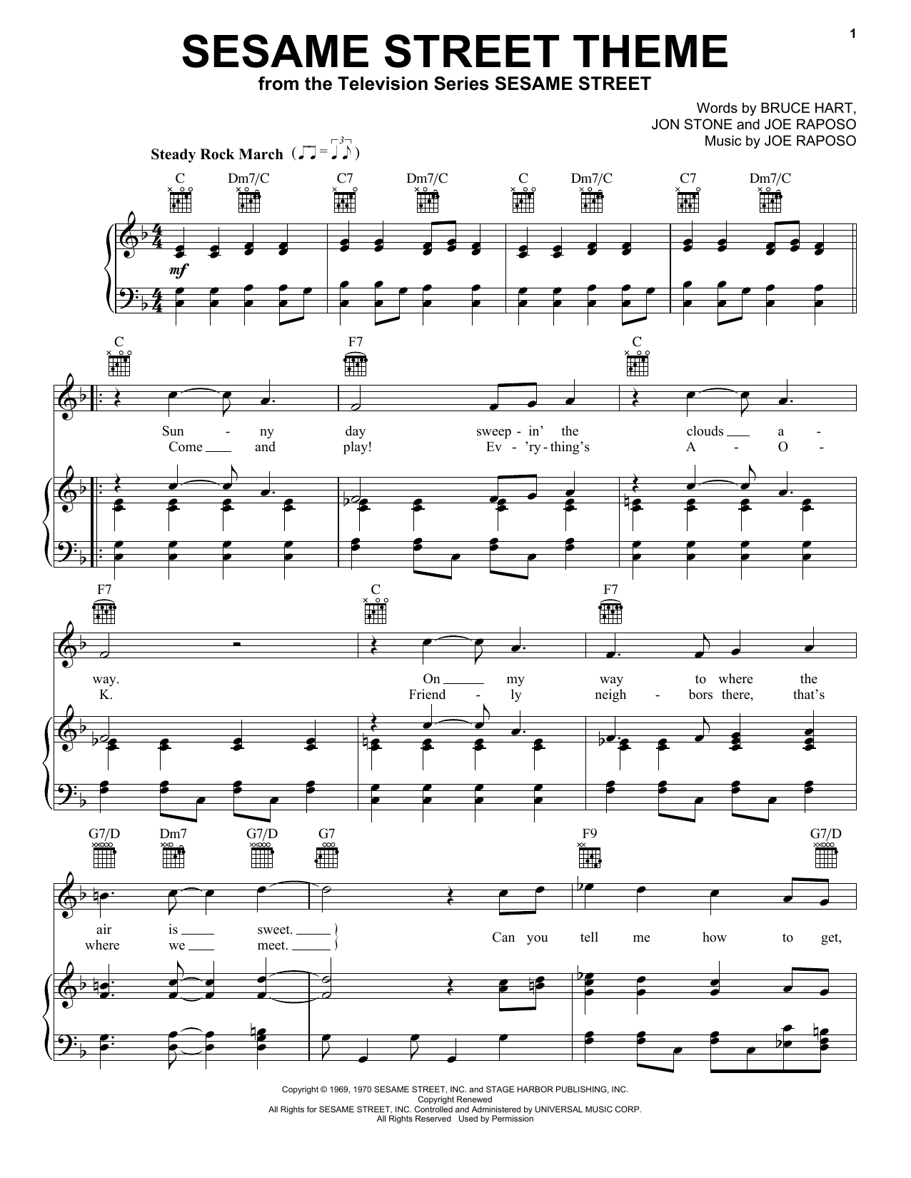 Joe Raposo Sesame Street Theme sheet music notes and chords. Download Printable PDF.