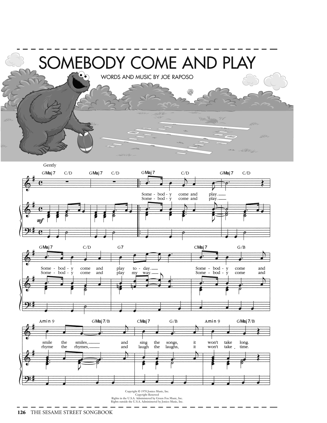 Joe Raposo Somebody Come And Play (from Sesame Street) Sheet Music Notes & Chords for Piano, Vocal & Guitar Chords (Right-Hand Melody) - Download or Print PDF