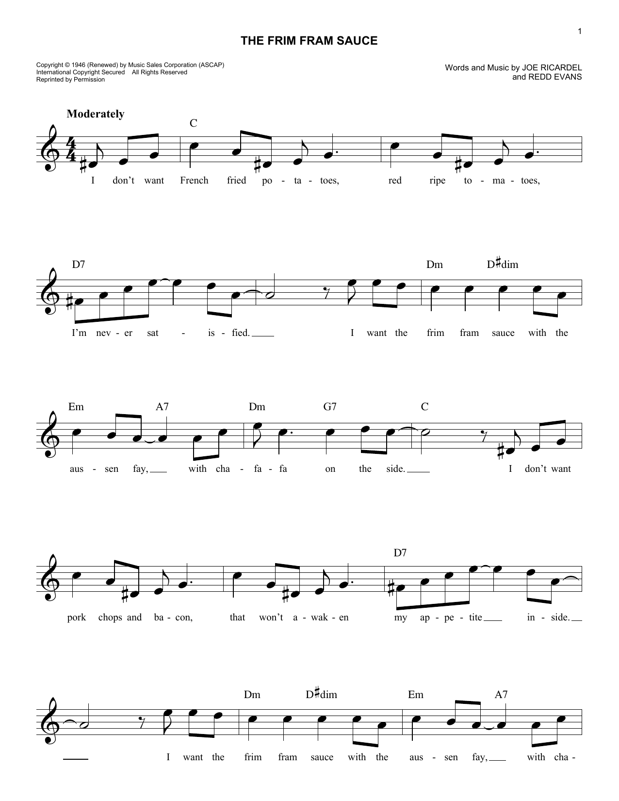 Joe Ricardel The Frim Fram Sauce Sheet Music Notes & Chords for Melody Line, Lyrics & Chords - Download or Print PDF