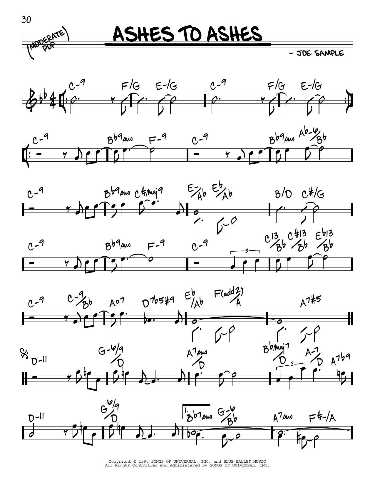Joe Sample Ashes To Ashes Sheet Music Notes & Chords for Real Book – Melody & Chords - Download or Print PDF