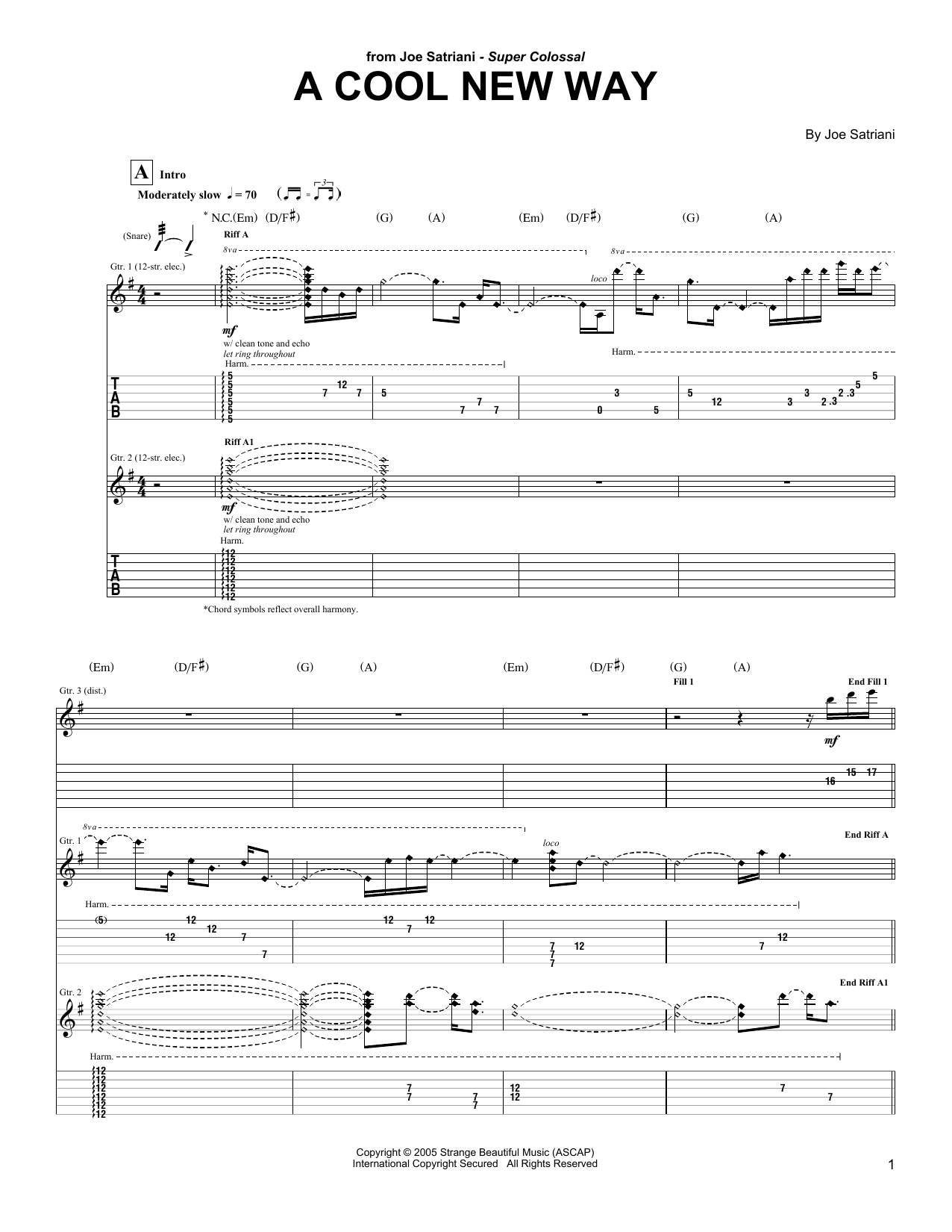 Joe Satriani A Cool New Way Sheet Music Notes & Chords for Guitar Tab - Download or Print PDF