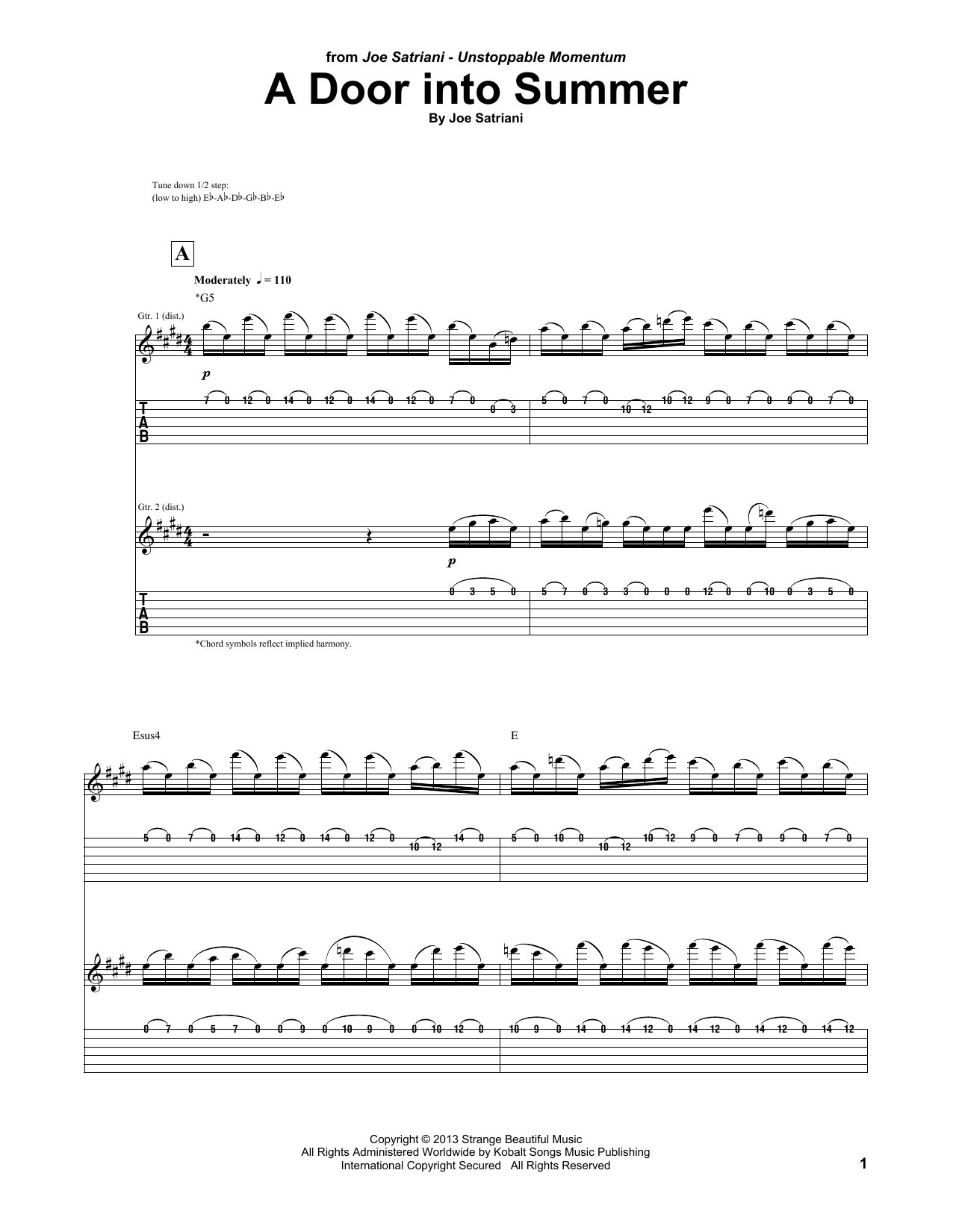 Joe Satriani A Door Into Summer Sheet Music Notes & Chords for Guitar Tab - Download or Print PDF