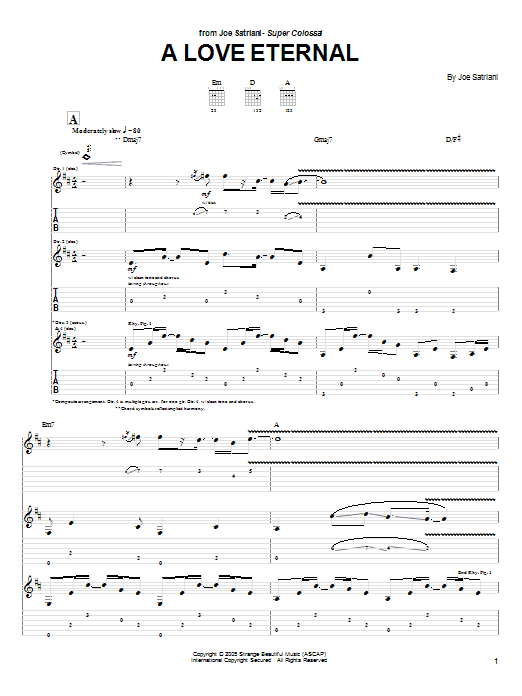 Joe Satriani A Love Eternal Sheet Music Notes & Chords for Guitar Tab - Download or Print PDF