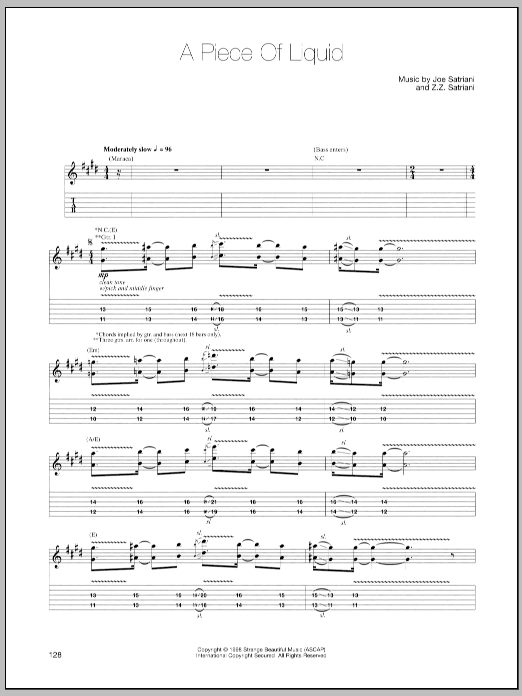 Joe Satriani A Piece Of Liquid Sheet Music Notes & Chords for Guitar Tab - Download or Print PDF