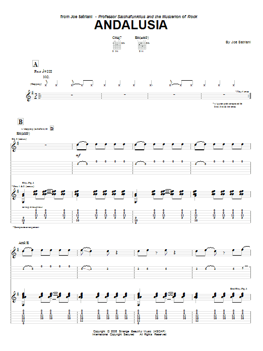 Joe Satriani Andalusia Sheet Music Notes & Chords for Guitar Tab - Download or Print PDF