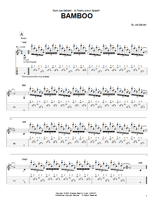 Joe Satriani Bamboo Sheet Music Notes & Chords for Guitar Tab - Download or Print PDF
