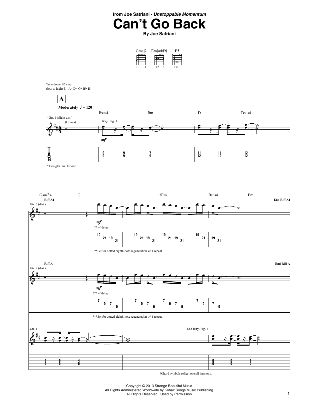Joe Satriani Can't Go Back Sheet Music Notes & Chords for Guitar Tab - Download or Print PDF