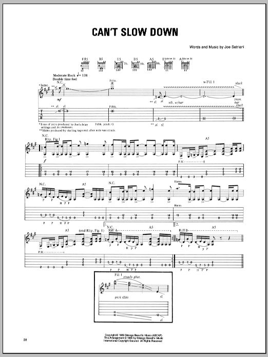 Joe Satriani Can't Slow Down Sheet Music Notes & Chords for Guitar Tab - Download or Print PDF