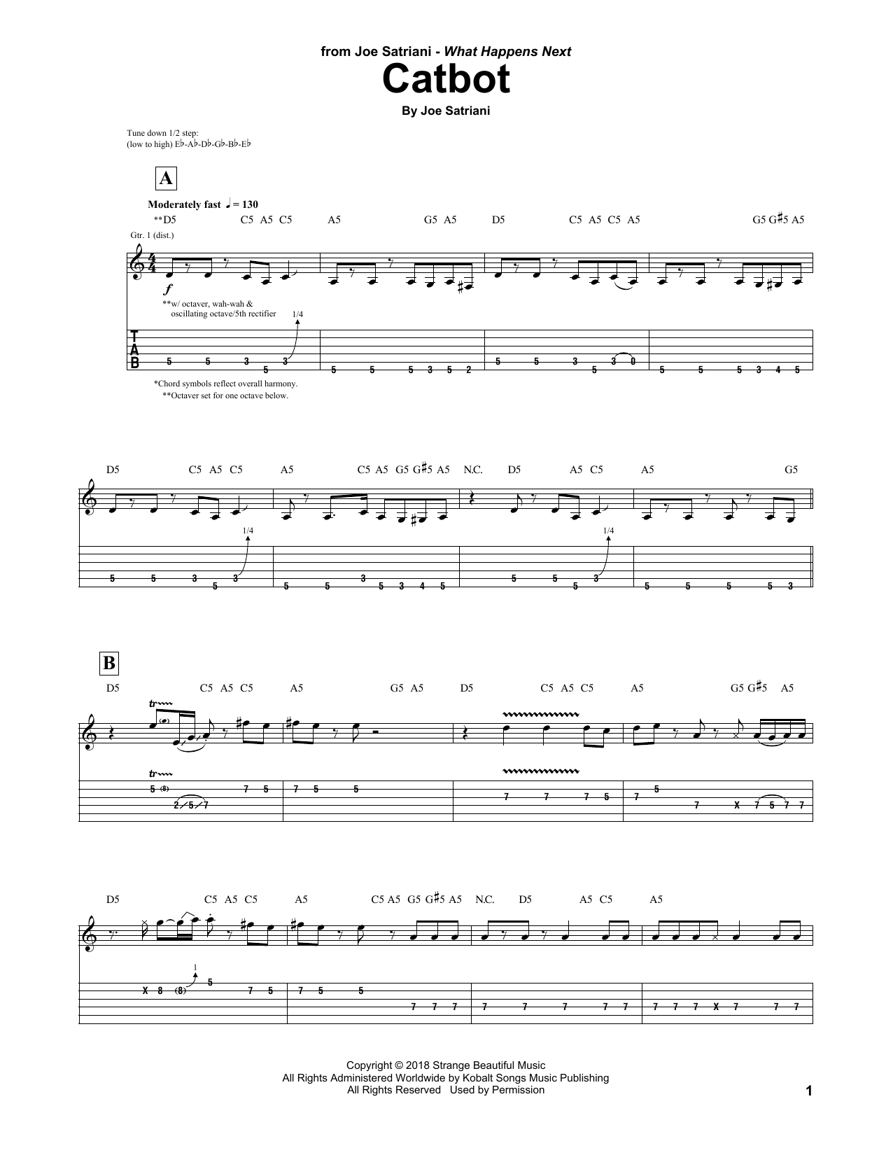 Joe Satriani Catbot Sheet Music Notes & Chords for Guitar Tab - Download or Print PDF