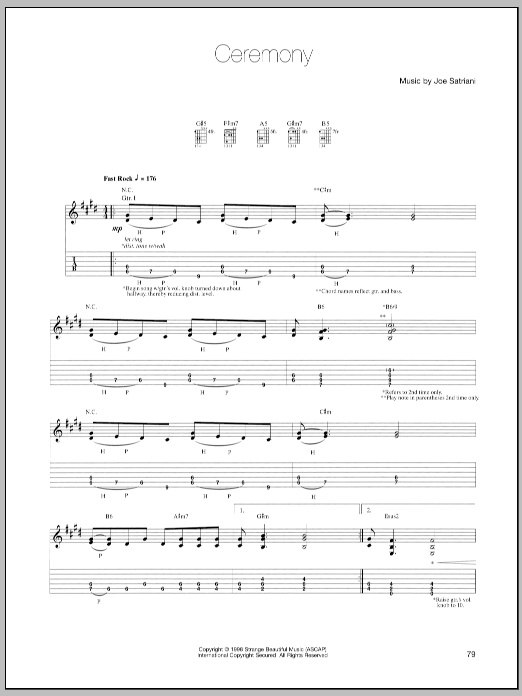 Joe Satriani Ceremony Sheet Music Notes & Chords for Guitar Tab - Download or Print PDF