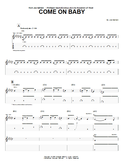 Joe Satriani Come On Baby Sheet Music Notes & Chords for Guitar Tab - Download or Print PDF