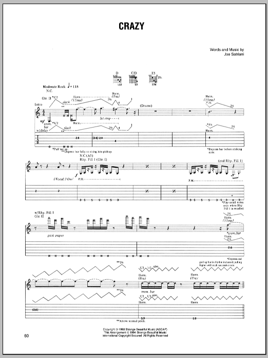 Joe Satriani Crazy Sheet Music Notes & Chords for Guitar Tab - Download or Print PDF