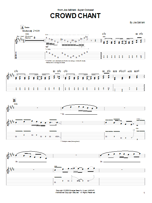 Joe Satriani Crowd Chant Sheet Music Notes & Chords for Guitar Tab - Download or Print PDF