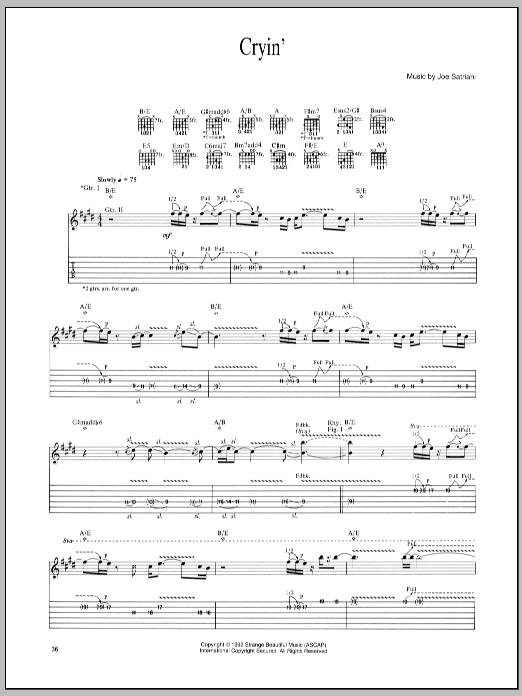 Joe Satriani Cryin' Sheet Music Notes & Chords for Guitar Tab - Download or Print PDF