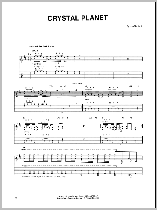 Joe Satriani Crystal Planet Sheet Music Notes & Chords for Guitar Tab - Download or Print PDF