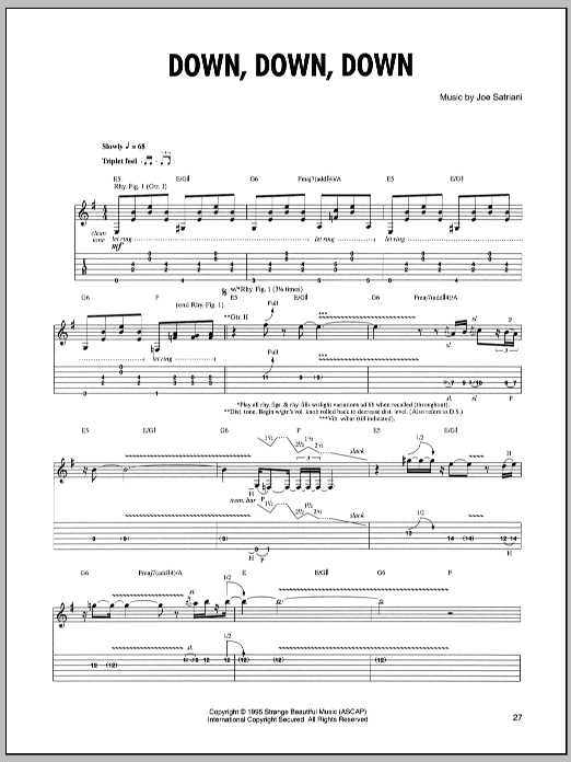 Joe Satriani Down, Down, Down Sheet Music Notes & Chords for Guitar Tab - Download or Print PDF