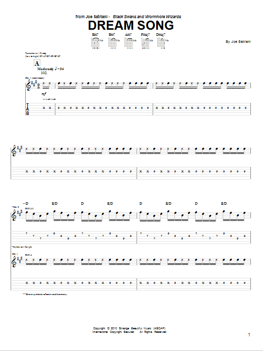 Joe Satriani Dream Song Sheet Music Notes & Chords for Guitar Tab - Download or Print PDF