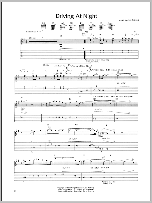 Joe Satriani Driving At Night Sheet Music Notes & Chords for Guitar Tab - Download or Print PDF