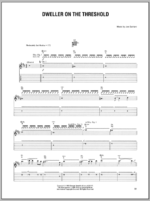 Joe Satriani Dweller On The Threshold Sheet Music Notes & Chords for Guitar Tab - Download or Print PDF