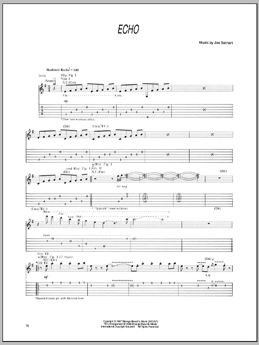 Joe Satriani Echo Sheet Music Notes & Chords for Guitar Tab - Download or Print PDF