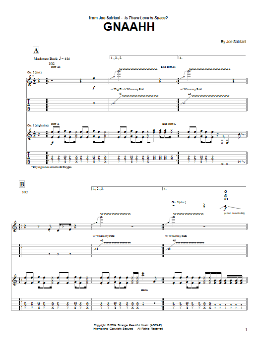Joe Satriani Gnaahh Sheet Music Notes & Chords for Guitar Tab - Download or Print PDF