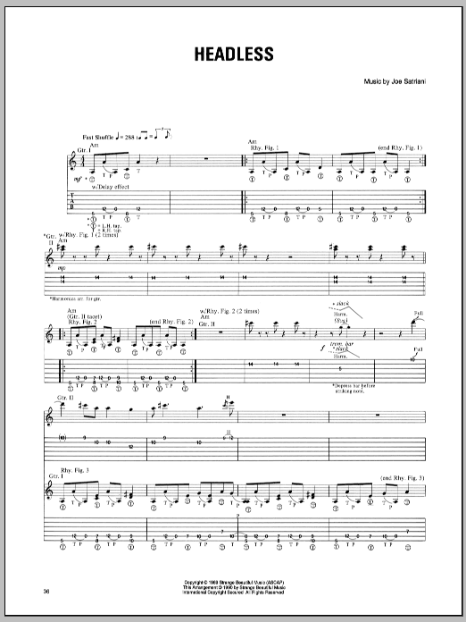 Joe Satriani Headless Sheet Music Notes & Chords for Guitar Tab - Download or Print PDF