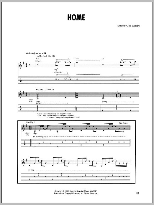 Joe Satriani Home Sheet Music Notes & Chords for Guitar Tab - Download or Print PDF