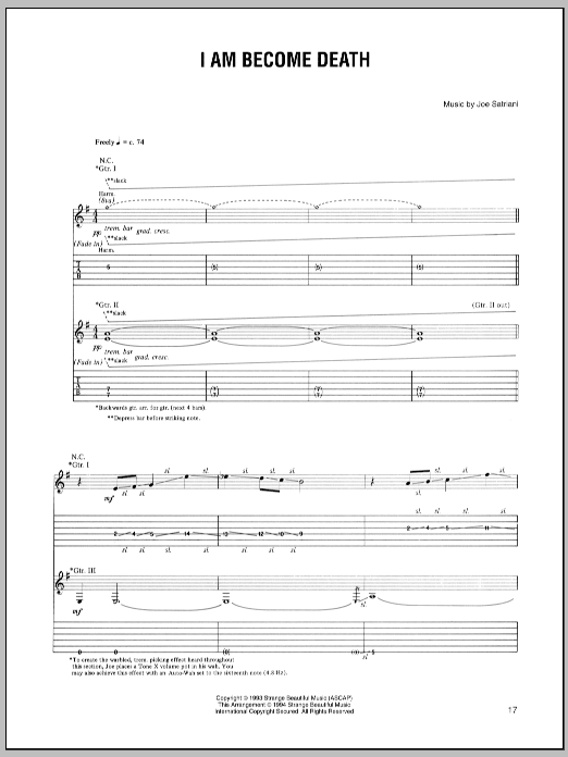 Joe Satriani I Am Become Death Sheet Music Notes & Chords for Guitar Tab - Download or Print PDF