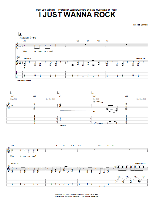 Joe Satriani I Just Wanna Rock Sheet Music Notes & Chords for Guitar Tab - Download or Print PDF