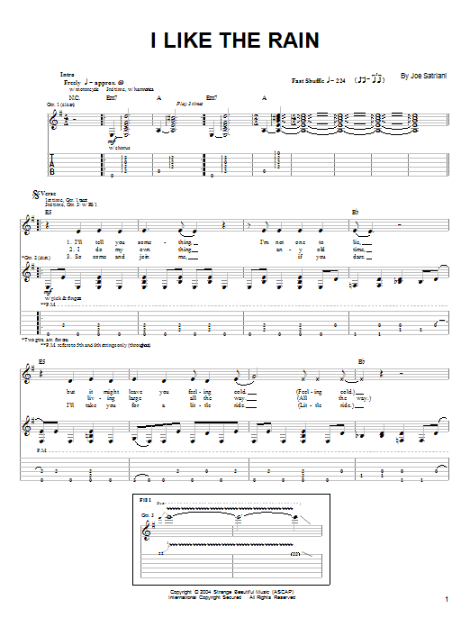 Joe Satriani I Like The Rain Sheet Music Notes & Chords for Guitar Tab - Download or Print PDF