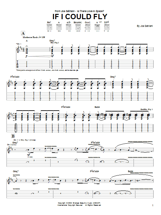 Joe Satriani If I Could Fly Sheet Music Notes & Chords for Guitar Tab Play-Along - Download or Print PDF