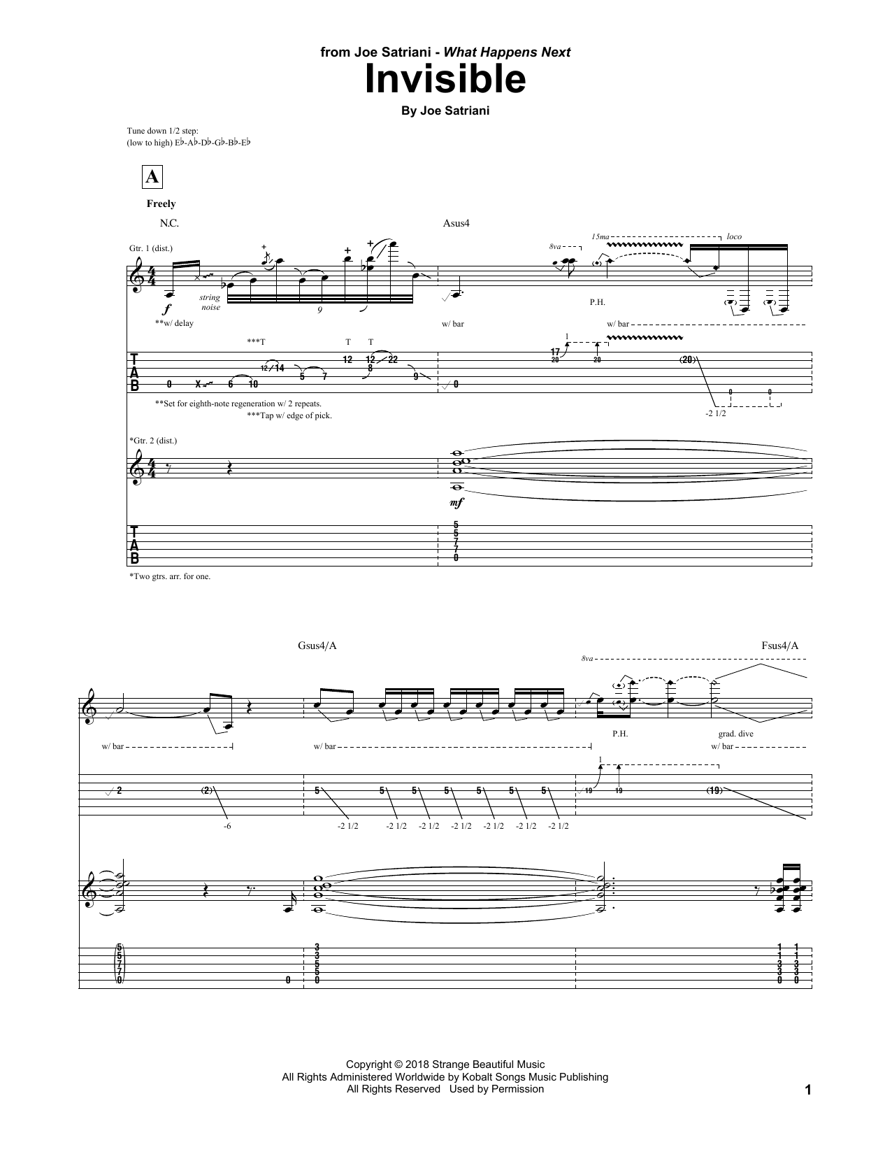 Joe Satriani Invisible Sheet Music Notes & Chords for Guitar Tab - Download or Print PDF