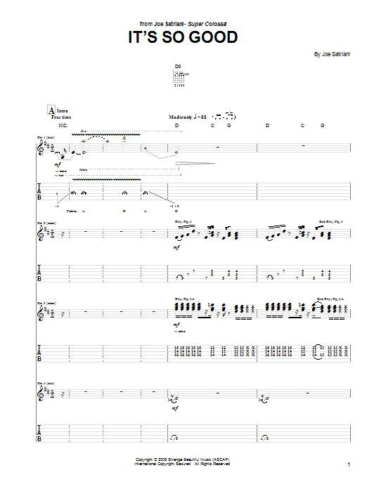 Joe Satriani It's So Good Sheet Music Notes & Chords for Guitar Tab - Download or Print PDF