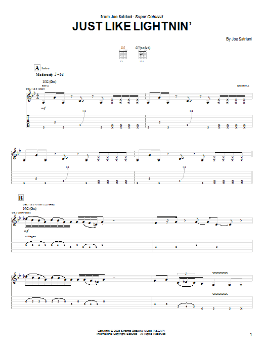 Joe Satriani Just Like Lightnin' Sheet Music Notes & Chords for Guitar Tab - Download or Print PDF
