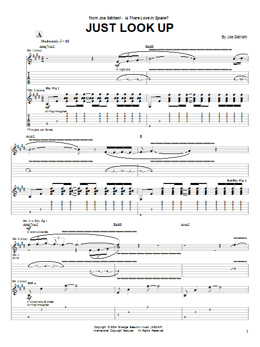 Joe Satriani Just Look Up Sheet Music Notes & Chords for Guitar Tab - Download or Print PDF