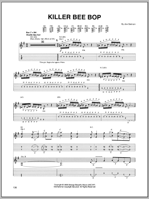 Joe Satriani Killer Bee Bop Sheet Music Notes & Chords for Guitar Tab - Download or Print PDF