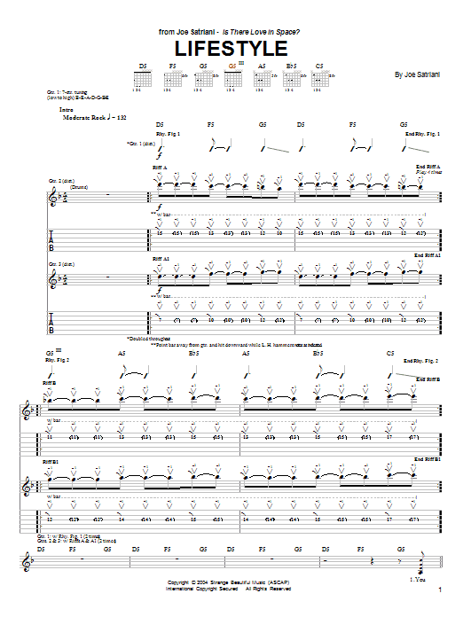 Joe Satriani Lifestyle Sheet Music Notes & Chords for Guitar Tab - Download or Print PDF