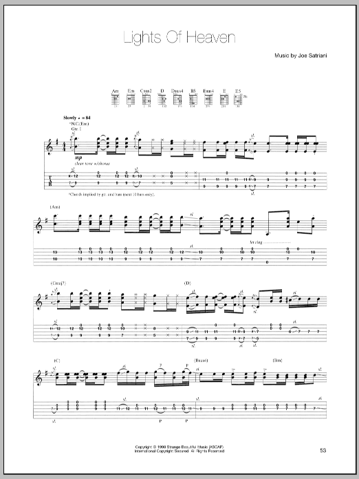 Joe Satriani Lights Of Heaven Sheet Music Notes & Chords for Guitar Tab - Download or Print PDF