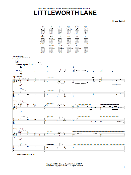 Joe Satriani Littleworth Lane Sheet Music Notes & Chords for Guitar Tab - Download or Print PDF