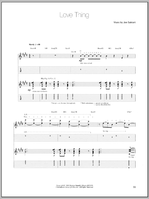 Joe Satriani Love Thing Sheet Music Notes & Chords for Guitar Tab - Download or Print PDF