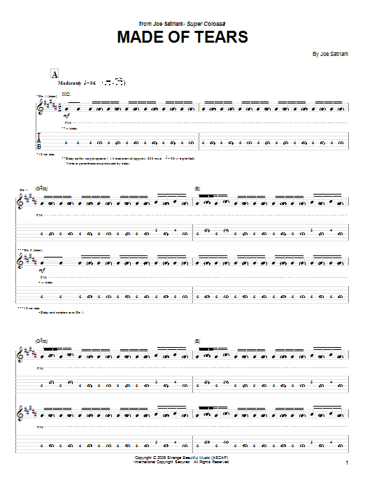 Joe Satriani Made Of Tears Sheet Music Notes & Chords for Guitar Tab - Download or Print PDF