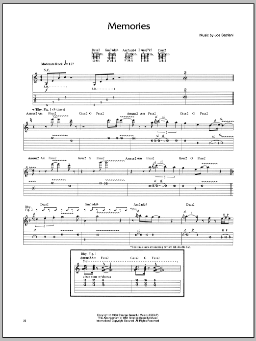 Joe Satriani Memories Sheet Music Notes & Chords for Guitar Tab - Download or Print PDF