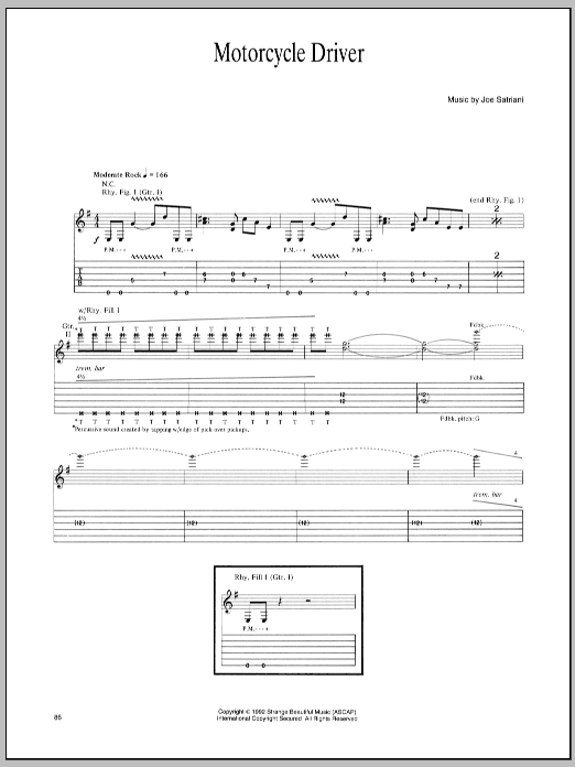 Joe Satriani Motorcycle Driver Sheet Music Notes & Chords for Guitar Tab - Download or Print PDF