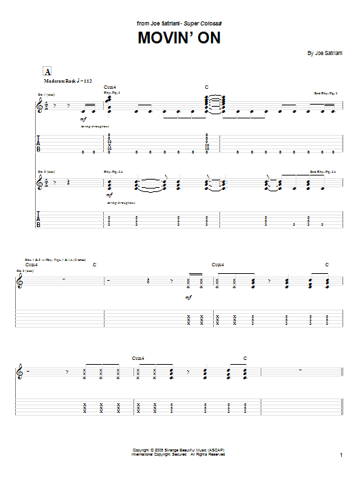 Joe Satriani Movin' On Sheet Music Notes & Chords for Guitar Tab - Download or Print PDF