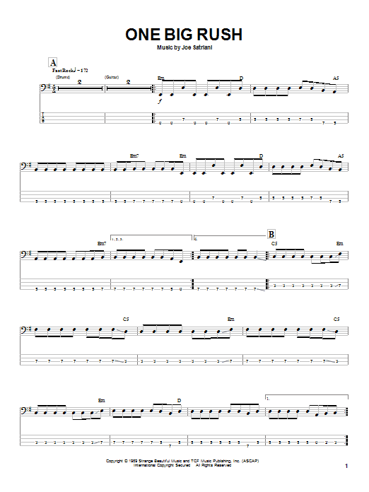 Joe Satriani One Big Rush Sheet Music Notes & Chords for Bass Guitar Tab - Download or Print PDF
