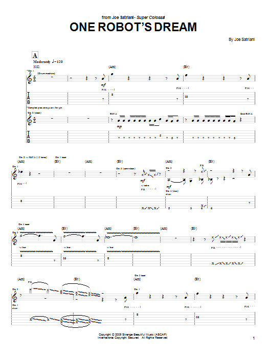 Joe Satriani One Robot's Dream Sheet Music Notes & Chords for Guitar Tab - Download or Print PDF